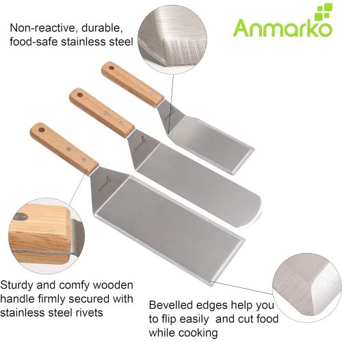  Anmarko Professional Spatula Set - Stainless Steel Pancake Turner and Griddle Scraper 4x8 inch Oversized Hamburger Turner Great for Griddle BBQ Grill and Flat Top Cooking - Commercial Qual