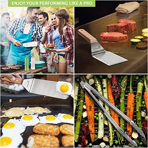  Anmarko Metal Spatula Set Stainless Steel and Scraper - Professional Chef Griddle Spatulas Set of 6 - Heavy Duty Accessories Great for Cast Iron BBQ Flat Top Grill Skillet Pan