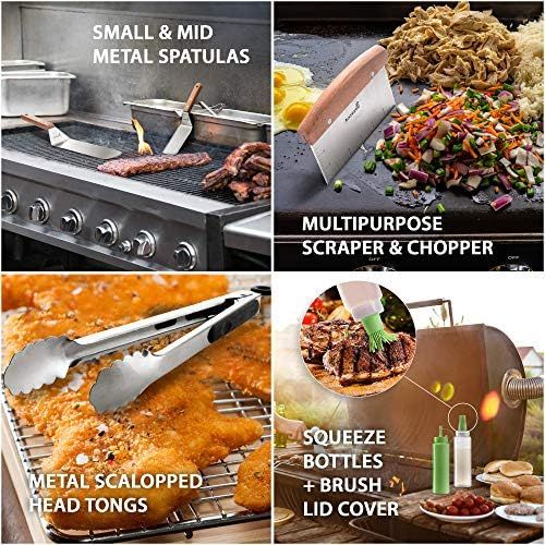  Anmarko Metal Spatula Set Stainless Steel and Scraper - Professional Chef Griddle Spatulas Set of 6 - Heavy Duty Accessories Great for Cast Iron BBQ Flat Top Grill Skillet Pan