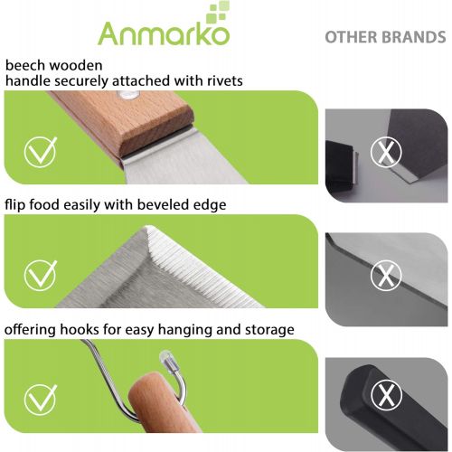  Anmarko Metal Spatula Set Stainless Steel and Scraper - Professional Chef Griddle Spatulas Set of 6 - Heavy Duty Accessories Great for Cast Iron BBQ Flat Top Grill Skillet Pan