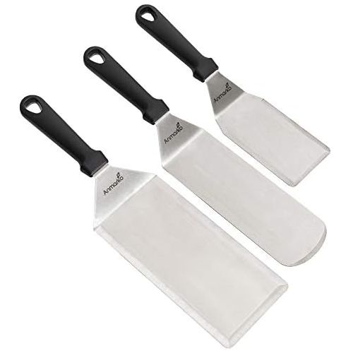  Anmarko Griddle Spatula Set - Stainless Steel Metal Spatula and Griddle Scraper - Heavy Spatula Griddle Accessories Great for Cast Iron Griddle BBQ Flat Top Grill - Commercial Grad