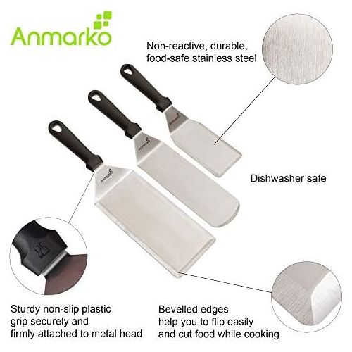  Anmarko Griddle Spatula Set - Stainless Steel Metal Spatula and Griddle Scraper - Heavy Spatula Griddle Accessories Great for Cast Iron Griddle BBQ Flat Top Grill - Commercial Grad