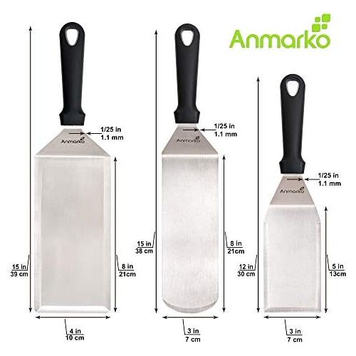  Anmarko Griddle Spatula Set - Stainless Steel Metal Spatula and Griddle Scraper - Heavy Spatula Griddle Accessories Great for Cast Iron Griddle BBQ Flat Top Grill - Commercial Grad