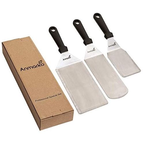  Anmarko Griddle Spatula Set - Stainless Steel Metal Spatula and Griddle Scraper - Heavy Spatula Griddle Accessories Great for Cast Iron Griddle BBQ Flat Top Grill - Commercial Grad