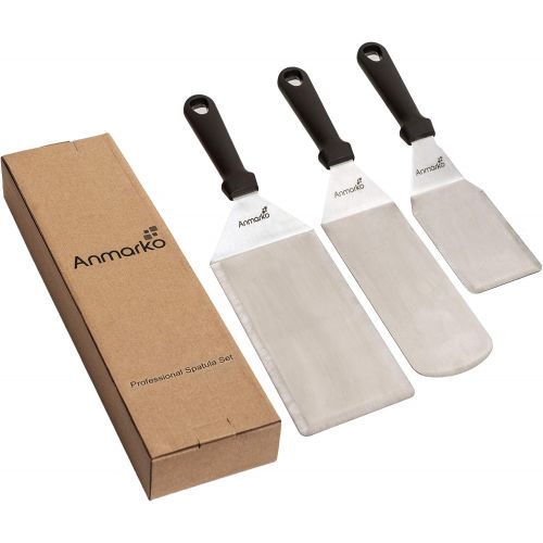  Anmarko Griddle Spatula Set - Stainless Steel Metal Spatula and Griddle Scraper - Heavy Spatula Griddle Accessories Great for Cast Iron Griddle BBQ Flat Top Grill - Commercial Grad