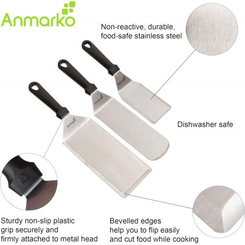  Anmarko Griddle Spatula Set - Stainless Steel Metal Spatula and Griddle Scraper - Heavy Spatula Griddle Accessories Great for Cast Iron Griddle BBQ Flat Top Grill - Commercial Grad