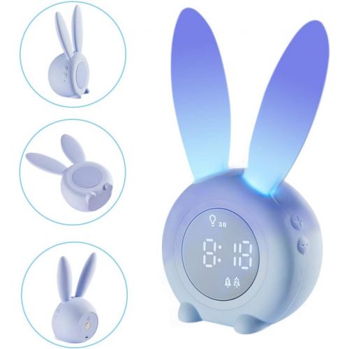  [아마존베스트]Anmones Bunny Kids Alarm Clock, Childrens Sleep Trainer Clock, Night Light for Kids, 5 Ringtones, Sleep Timer with Digital Thermometer, Touch Control and Snoozing with 2000mAh Rechargeable