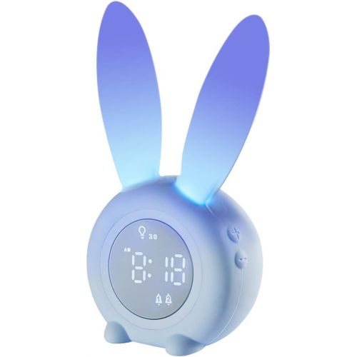  [아마존베스트]Anmones Bunny Kids Alarm Clock, Childrens Sleep Trainer Clock, Night Light for Kids, 5 Ringtones, Sleep Timer with Digital Thermometer, Touch Control and Snoozing with 2000mAh Rechargeable