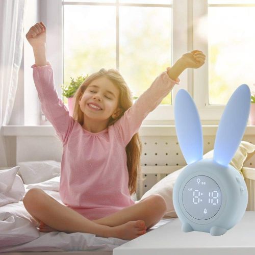  [아마존베스트]Anmones Bunny Kids Alarm Clock, Childrens Sleep Trainer Clock, Night Light for Kids, 5 Ringtones, Sleep Timer with Digital Thermometer, Touch Control and Snoozing with 2000mAh Rechargeable