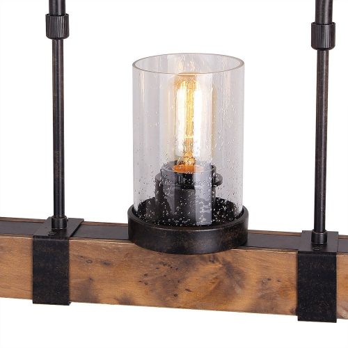  Anmytek Metal Wood and Glass Chandelier Pendant Light Retro Rustic Loft Antique Lamp Edison Vintage Pipe Sconce Decorative Light Fixtures and Ceiling Light Luminaire (Three Lights)