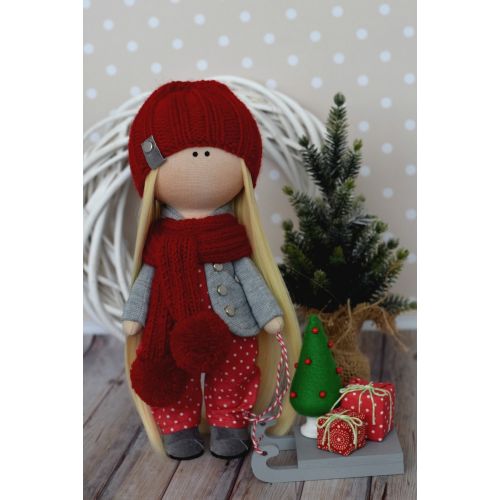  AnnKirillartPlace Christmas Rag Doll Winter Gift Doll Xmas Art Doll Nursery Soft Doll Handmade Baby Doll Red Tilda Doll Unique Textile Winter Doll by Olga G