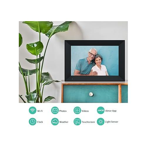  Digital Photo Frame 10.1 Inch WiFi Picture IPS HD Touch Screen Smart Cloud Photo Frame with 16GB Storage, Auto-Rotate, Easy Setup to Share Photos or Videos Remotely via AiMOR APP (Black)