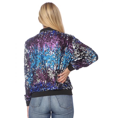  Anna-Kaci Fashion Womens Sequin Long Sleeve Front Zip Jacket with Ribbed Cuffs