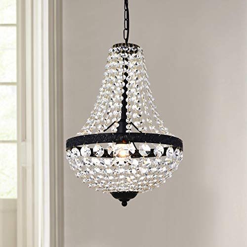  Annaka Lighting Modern French Empire Black Finish Farmhouse Crystal Pendant Chandelier Lighting LED Ceiling Light Fixture Lamp Dining Room Bathroom Bedroom Livingroom 1E26 Bulbs Required H18 in X