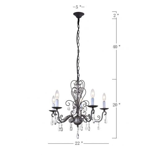  Annaka Lighting Wrought Iron Rustic Vintage Antique nickel Candle Chandelier Crystal Lighting Fixture Lamp for Dining Room Bathroom Foyer Livingroom 5 E12 Bulbs Required D22 in x H20 in