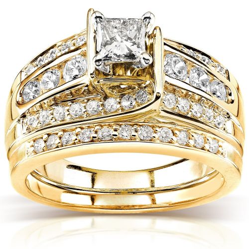  Annello by Kobelli 14k Gold 1ct TDW Diamond Princess-cut Bridal Ring Set by Annello