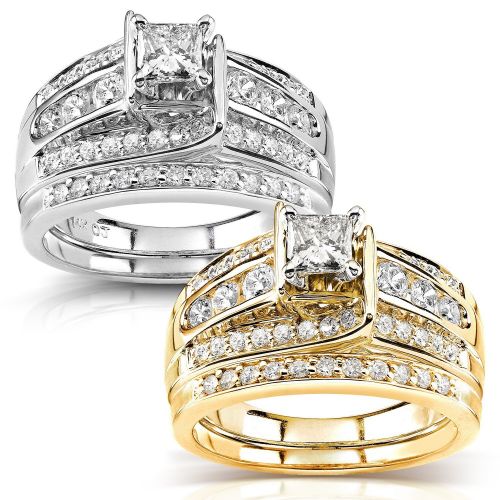  Annello by Kobelli 14k Gold 1ct TDW Diamond Princess-cut Bridal Ring Set by Annello