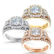 Annello by Kobelli 14k Gold Cushion-cut 2 16ct TGW Moissanite (HI) and Diamond Triple Halo Bridal Ring Set by Annello