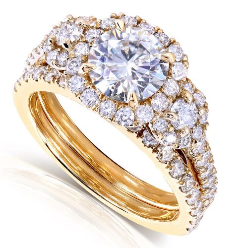  Annello by Kobelli 14k Gold 2ct TGW Round-cut Moissanite (HI) and Diamond Bridal Rings (2 Piece Set) by Annello