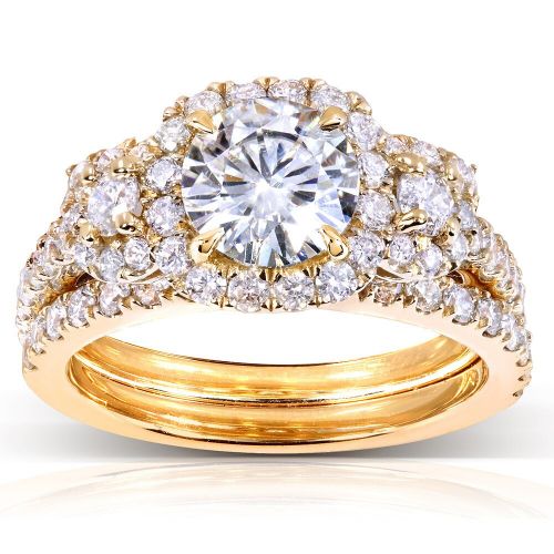  Annello by Kobelli 14k Gold 2ct TGW Round-cut Moissanite (HI) and Diamond Bridal Rings (2 Piece Set) by Annello