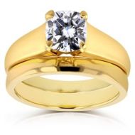Annello by Kobelli 14k Yellow Gold 1 1/10ct Cushion Moissanite (HI) Classic Solitaire Bridal Set by Annello
