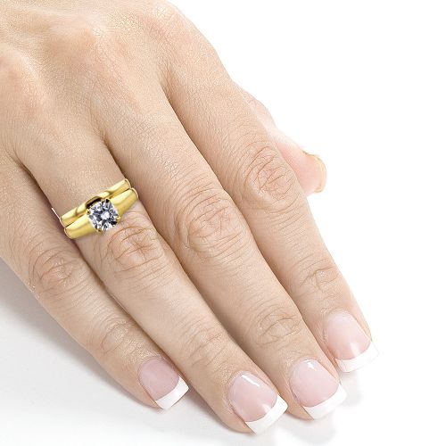  Annello by Kobelli 14k Yellow Gold 1 110ct Cushion Moissanite (HI) Classic Solitaire Bridal Set by Annello