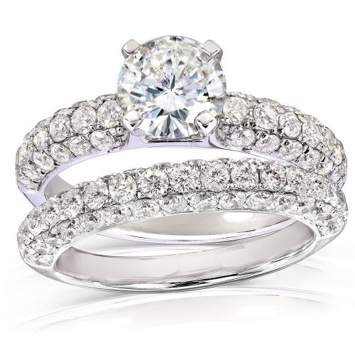  Annello by Kobelli 14k Gold 2 34ct TGW Moissanite (HI) and Micro Pave Diamond Bridal Rings Set (2 Piece Set) by Annello