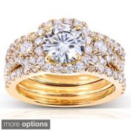 Annello by Kobelli 14k Gold 2 13ct TGW Moissanite (HI) and Diamond 3-piece Halo Bridal Rings Set by Annello