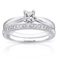 Annello by Kobelli 14k White Gold 13ct TDW Princess Solitaire and Pave Band Diamond Bridal Rings Se by Annello