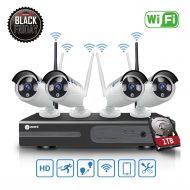Anni 4CH 1080P Full HD Surveillance System, Wireless NVR Kit with 4X 2.0MP Wireless Indoor Outdoor Security Cameras, P2P, 65ft Night Vision, NO HDD