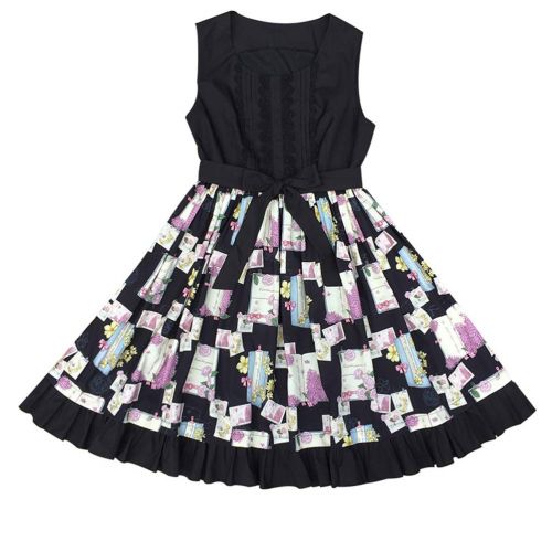  Annyu King Sweet Lolita Printed Floral Dress Sleeveless Chiffon JSK Princess Dress