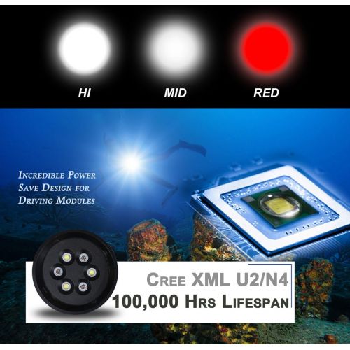  ANO V2200S Diving Video Light with White Red Color 2200 Lumens Diving Photo Light with Samsung Battery Pack and Charger Waterproof Underwater Professional Video Light