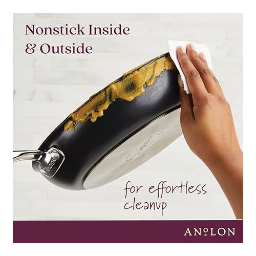 Anolon Smart Stack Hard Anodized Nonstick Frying Pan Set / Skillet Set - 8.5 Inch and 10 Inch, Black