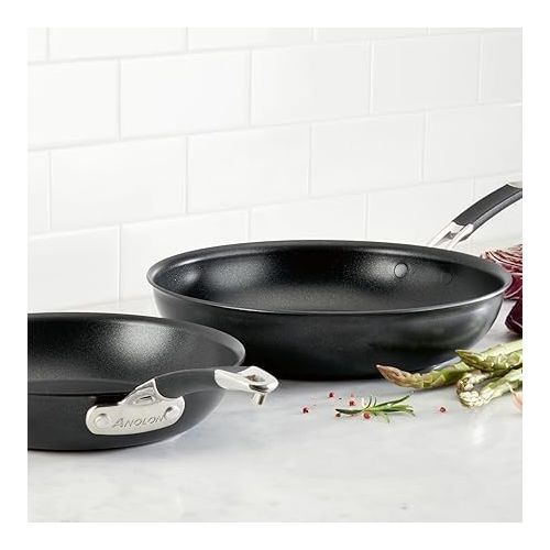  Anolon Smart Stack Hard Anodized Nonstick Frying Pan Set / Skillet Set - 8.5 Inch and 10 Inch, Black