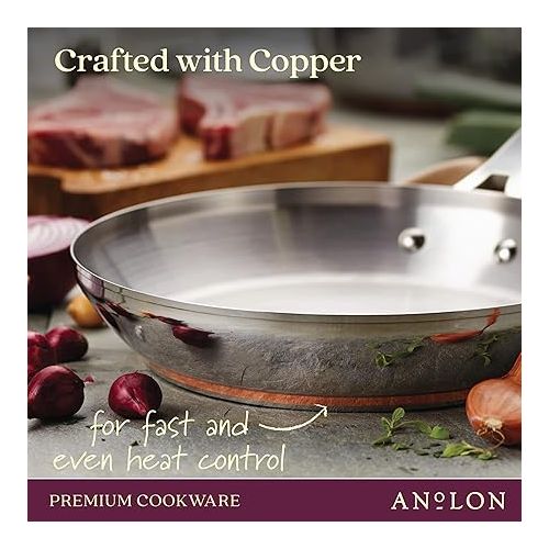  Anolon Nouvelle Stainless Stainless Steel Frying Pan / Fry Pan / Stainless Steel Skillet with Lid - 12 Inch, Silver