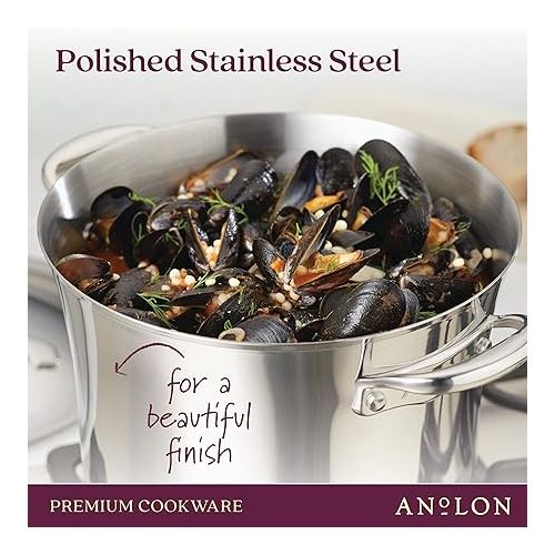  Anolon Nouvelle Stainless Stainless Steel Frying Pan / Fry Pan / Stainless Steel Skillet with Lid - 12 Inch, Silver