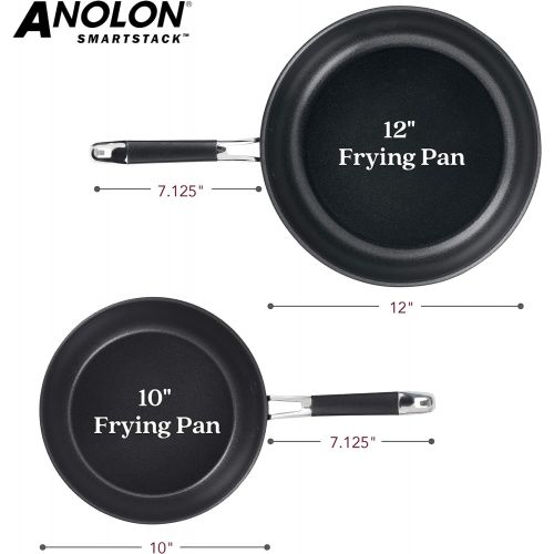  Anolon Smart Stack Hard Anodized Nonstick Frying Pan Set / Fry Pan Set / Hard Anodized Skillet Set - 10 Inch and 12 Inch, Black