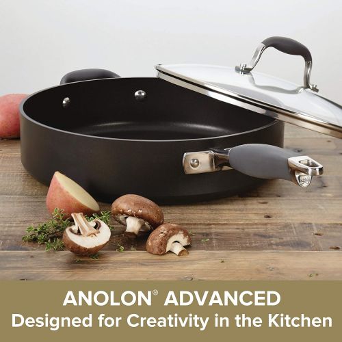  Anolon Advanced Hard Anodized Nonstick Saute Fry Pan with Helper Handle, 5 Quart, Gray