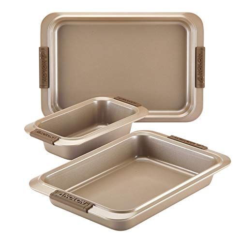  Anolon 47395 Advanced Nonstick Bakeware Set with Grips includes Nonstick Bread Pan, Cookie Sheet / Baking Sheet and Baking Pan - 3 Piece, Bronze Brown: Kitchen & Dining