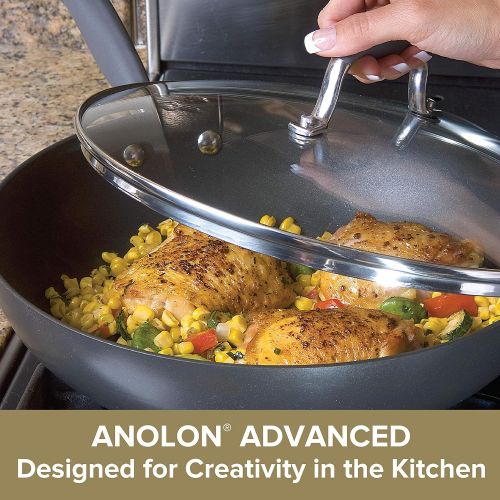  Anolon Advanced Hard Anodized Nonstick Frying Pan/ Fry Pan/ Saute Pan/ All Purpose Pan with Lid - 12 Inch, Gray