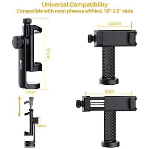  [아마존베스트]Anozer Handy Stativ Adapter Handyhalterung mit Standard 1/4 -20 Schraubenkopf fuer Stativ Tripod Selfie Stick Einbeinstativ Ringlicht, mit verstellbarer Klemme fuer iPhone, Samsung,