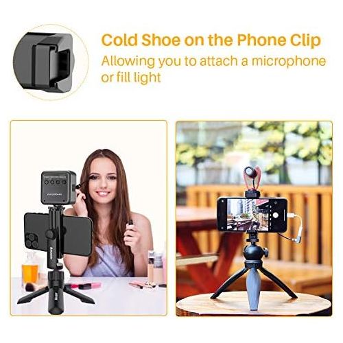  [아마존베스트]Anozer Handy Stativ Adapter Handyhalterung mit Standard 1/4 -20 Schraubenkopf fuer Stativ Tripod Selfie Stick Einbeinstativ Ringlicht, mit verstellbarer Klemme fuer iPhone, Samsung,