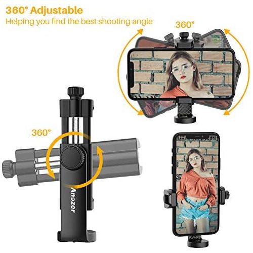  [아마존베스트]Anozer Handy Stativ Adapter Handyhalterung mit Standard 1/4 -20 Schraubenkopf fuer Stativ Tripod Selfie Stick Einbeinstativ Ringlicht, mit verstellbarer Klemme fuer iPhone, Samsung,