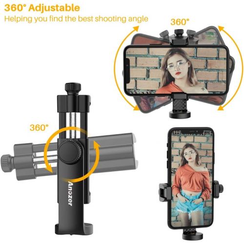  [아마존베스트]Anozer Handy Stativ Adapter Handyhalterung mit Standard 1/4 -20 Schraubenkopf fuer Stativ Tripod Selfie Stick Einbeinstativ Ringlicht, mit verstellbarer Klemme fuer iPhone, Samsung,