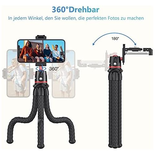  [아마존베스트]Anozer Mobile Phone Tripod Flexible, Camera Tripod with Mobile Phone Holder, Smartphone Tripod for Universal Phone such as iPhone Samsung and Camera GoPro within 1.5 kg with Standa