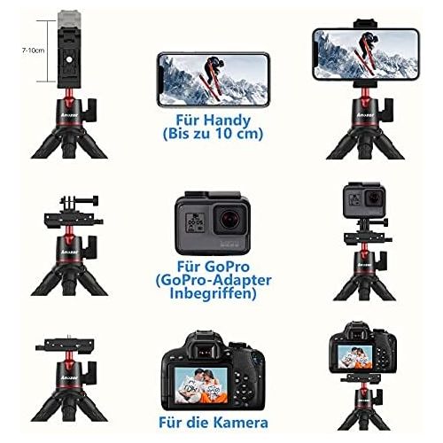  [아마존베스트]Anozer Mobile Phone Tripod Flexible, Camera Tripod with Mobile Phone Holder, Smartphone Tripod for Universal Phone such as iPhone Samsung and Camera GoPro within 1.5 kg with Standa