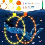 Anpro Swimming Pool Toys, 14Pcs Diving Toys Swim Through Rings Gems Diving Toy for Kids Ages 3-12, Diving Practice, Floating Toys for Kids Pool, Pool Floats Accessories for Water Sport