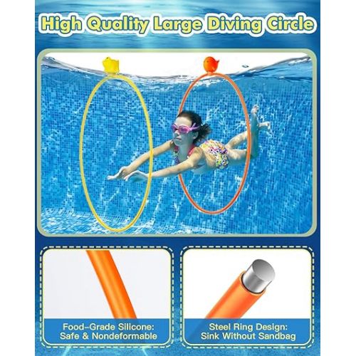  Anpro Swimming Pool Toys, 14Pcs Diving Toys Swim Through Rings Gems Diving Toy for Kids Ages 3-12, Diving Practice, Floating Toys for Kids Pool, Pool Floats Accessories for Water Sport