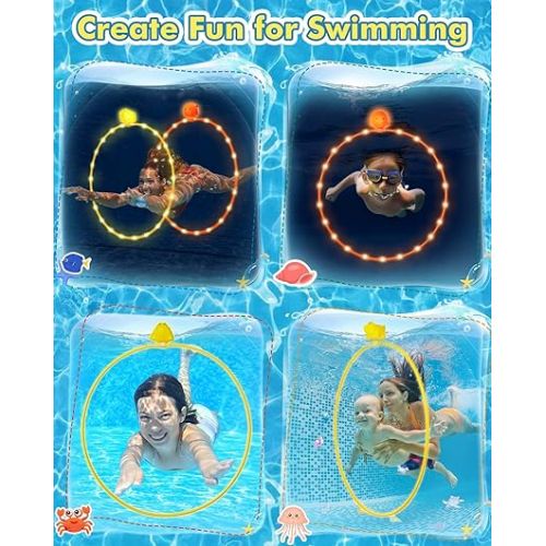  Anpro Swimming Pool Toys, 14Pcs Diving Toys Swim Through Rings Gems Diving Toy for Kids Ages 3-12, Diving Practice, Floating Toys for Kids Pool, Pool Floats Accessories for Water Sport