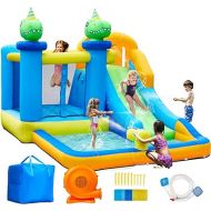 Anpro Inflatable Water Slide Bounce House, 6 in 1 Water Park Bounce House with Blower, Splash Slide, Climbing Wall, Splash Pool, Water Cannon for Kids Backyard Party, Outdoor Indoor